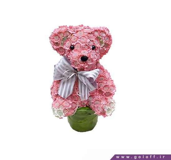 سفارش اینترنتی گل - سبد گل زایمان تدی بر خوشتیپ - Flower Toy | گل آف